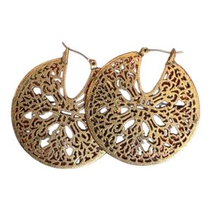 Vintage Gold Filigree Round Hoop Earrings